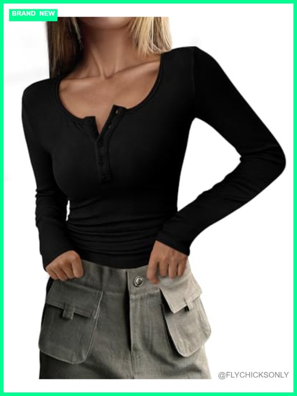 Women's Long Sleeve Henley Tunic Top Ribbed Knit Slim Fit Fall Casual Shirt